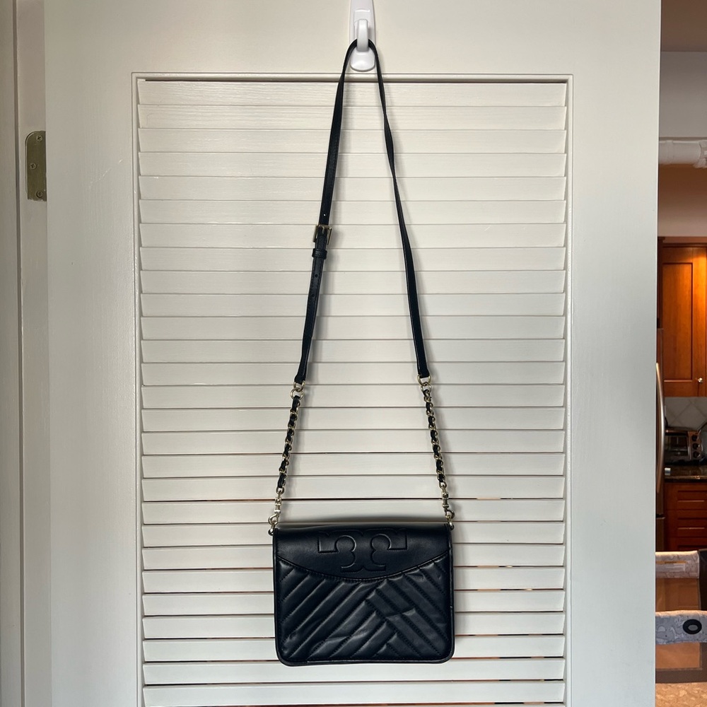 Tory Burch Black Quilted Leather Crossbody Bag with Chain Strap